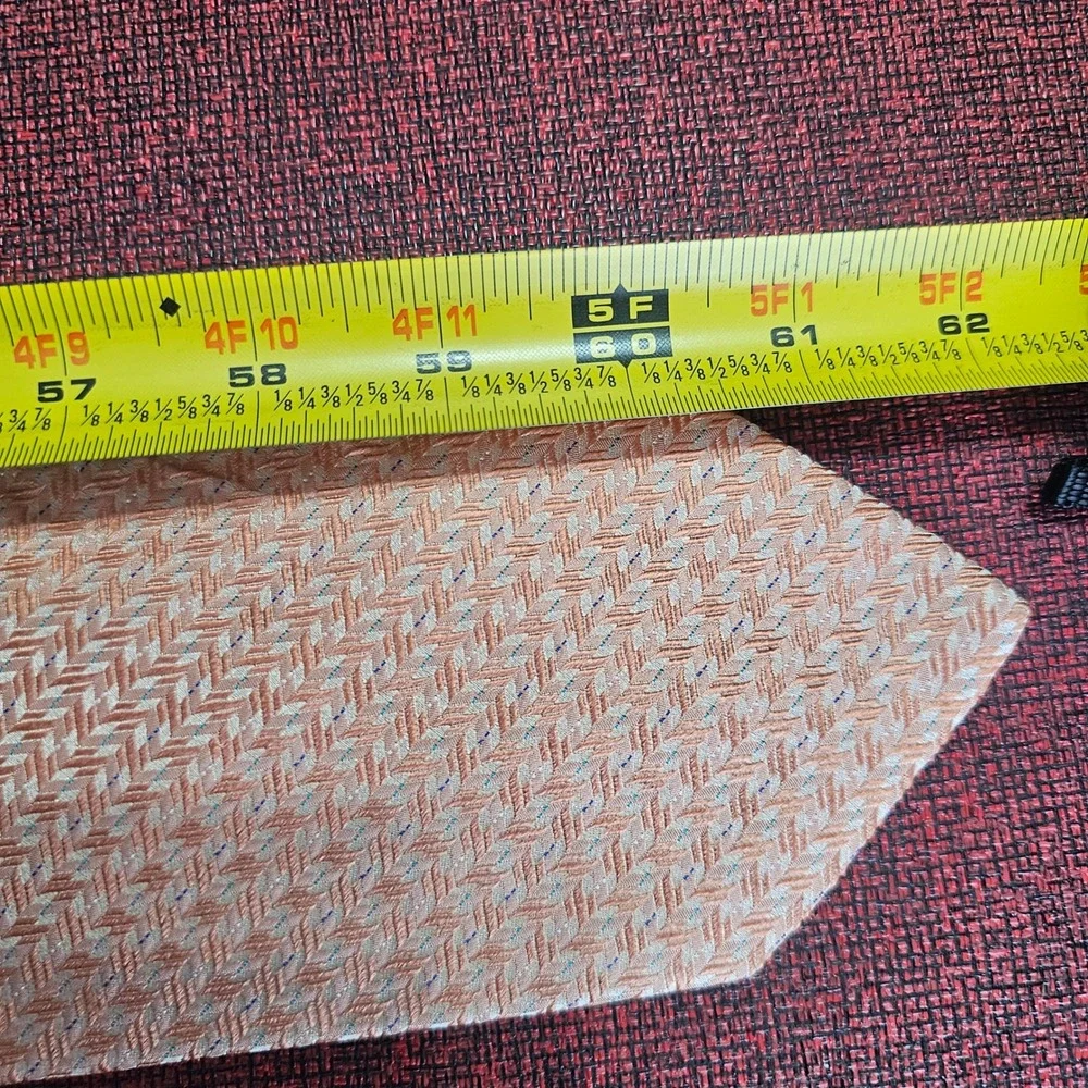 Brioni Silk Tie Peach Geometric Basketweave Handmade Italy‎ Luxury Designer